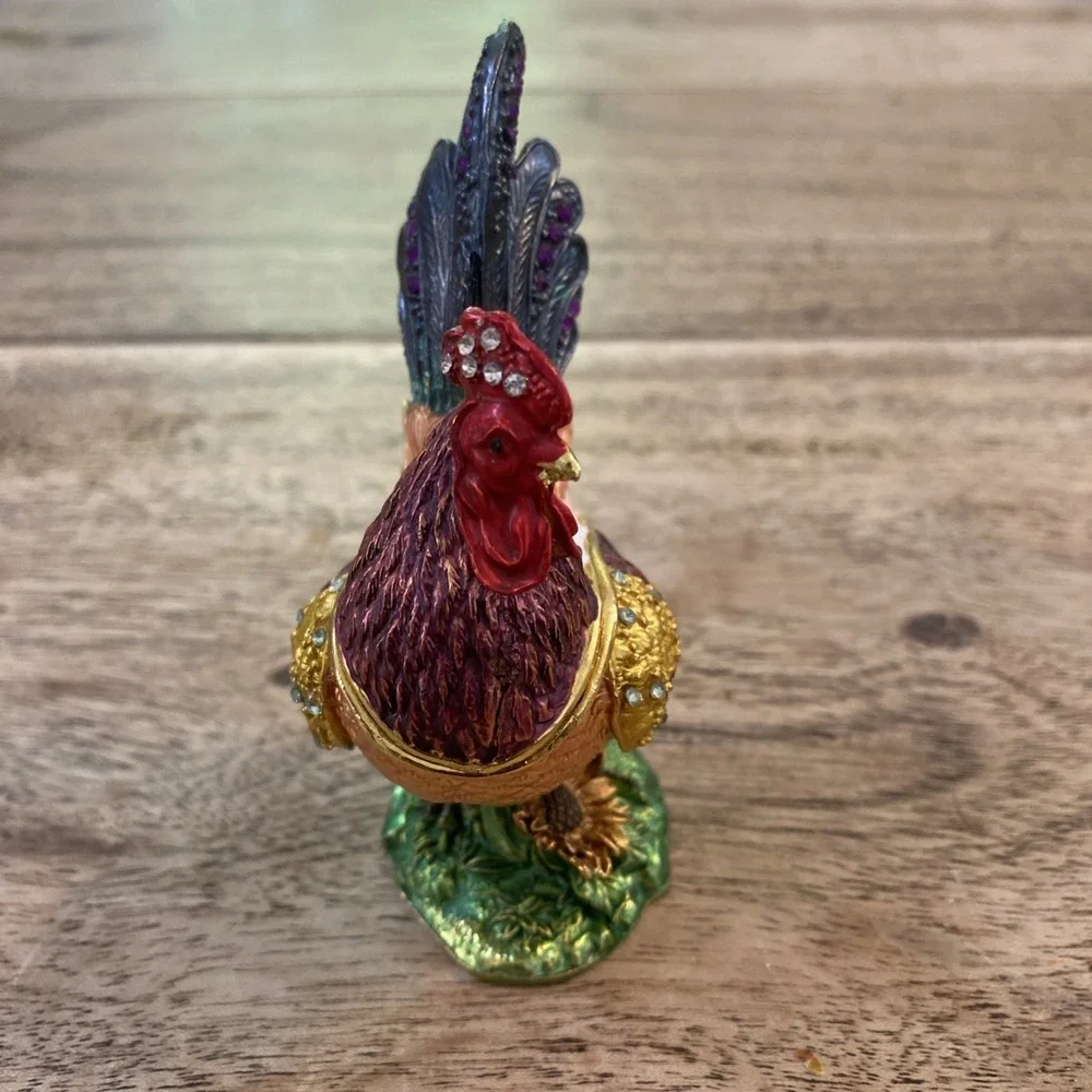 Bejeweled Colorful Rooster Jeweled  Trinket Box Hinged Magnetic Closure Small